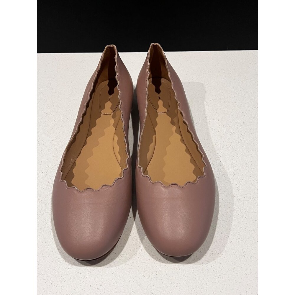 CHLOÉ Lauren scalloped blush leather ballet flats size 38.5 NEW - Picture 3 of 10